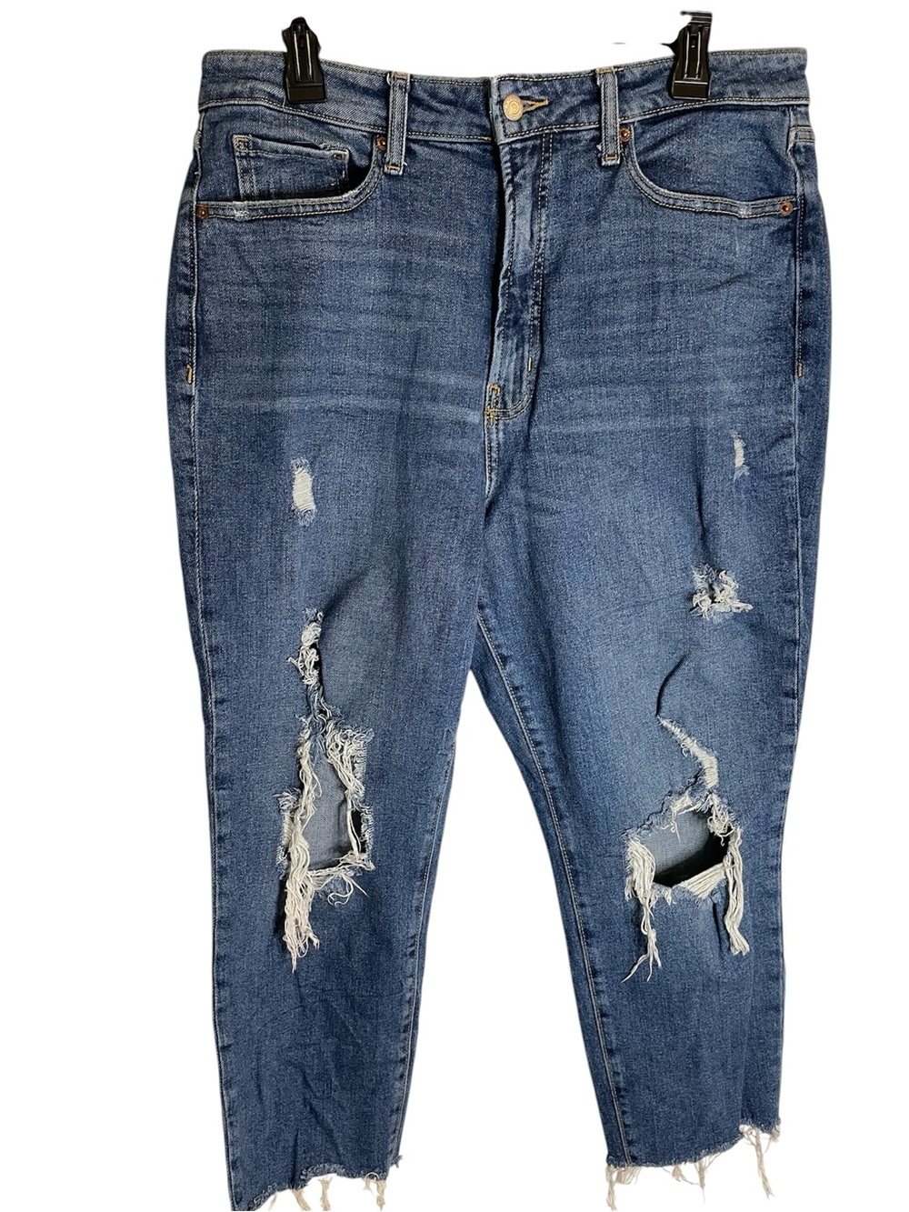 Old Navy Ripped Higher High Rise OG Straight Jeans in Medium Blue Size 14